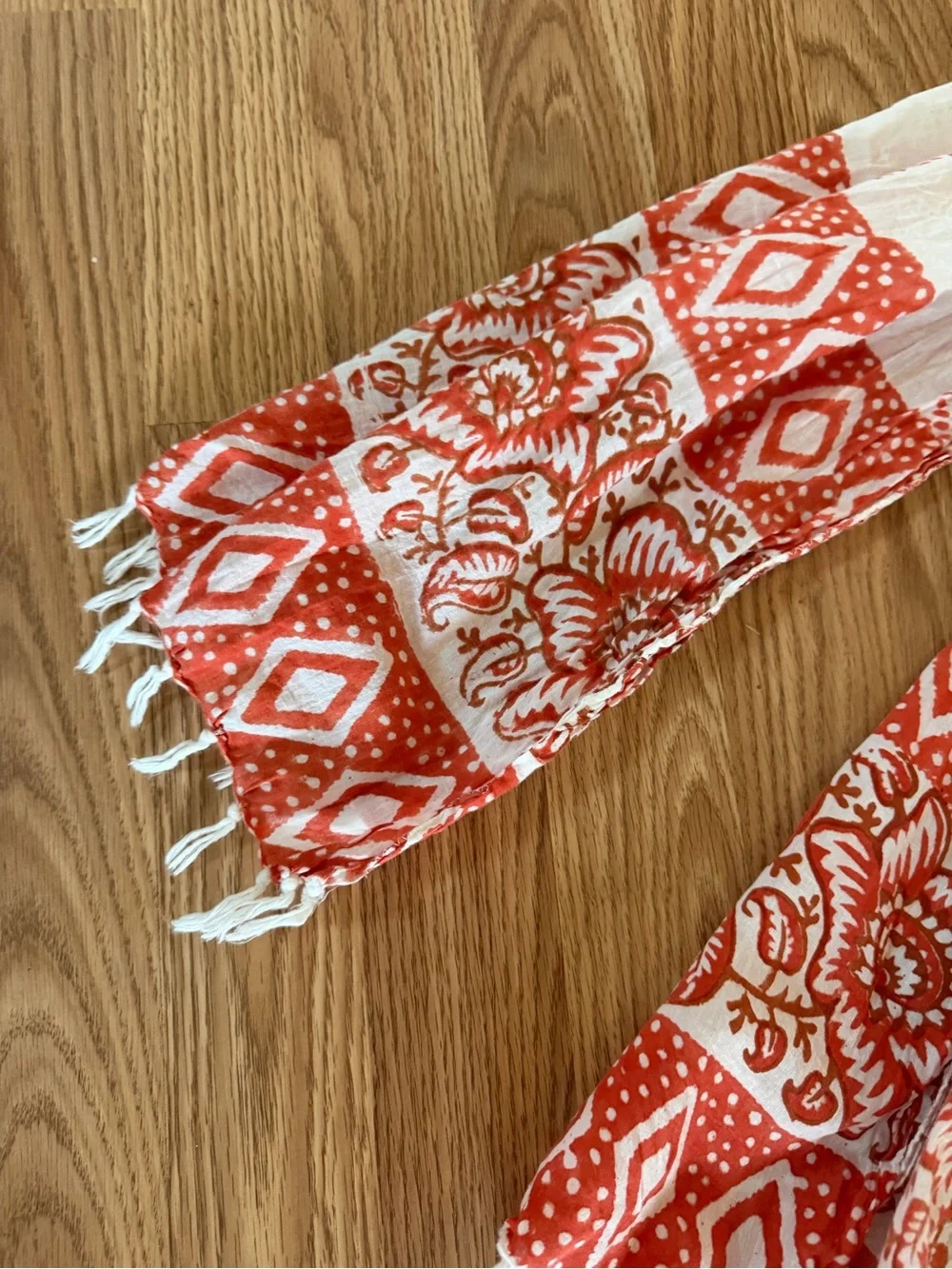 Women’s White & Red Printed Lightweight Scarf Pants Cover-Up